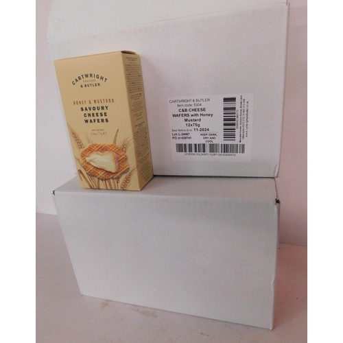 169 - 2x unopened boxes of Cartwright & Butler cheese wafers with honey mustard - BB 11/24, 12x 75g