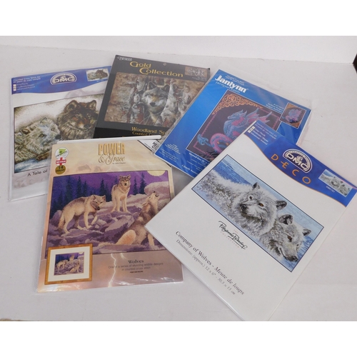 226 - 5x new/sealed wolf etc. embroidery kits