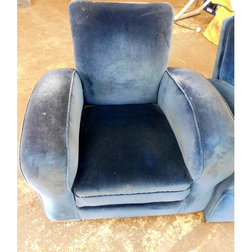 252 - Blue two seater Art Deco sofa and two armchairs - possible upcycle/reupholster