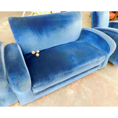 252 - Blue two seater Art Deco sofa and two armchairs - possible upcycle/reupholster