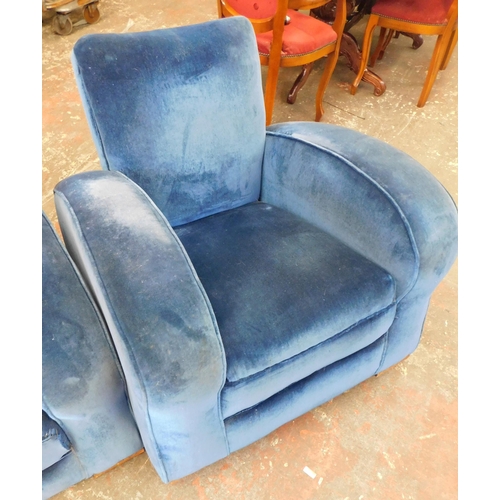 252 - Blue two seater Art Deco sofa and two armchairs - possible upcycle/reupholster