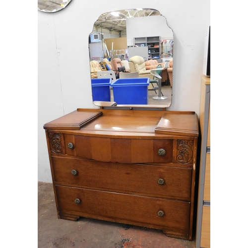 253 - Three drawer mirrored oak unit