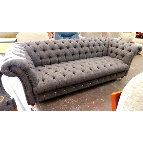 258 - Button backed three seater sofa and armchair - tweed finish (Chesterfield style)