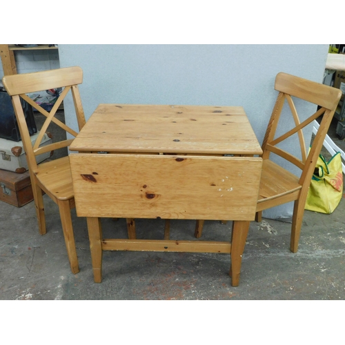 261 - Pine drop leaf table with two chairs