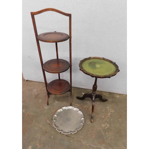 271 - Folding wooden plate stand and small pie crust table