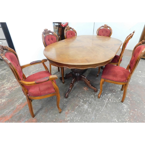 300 - Oval inlaid table and six chairs