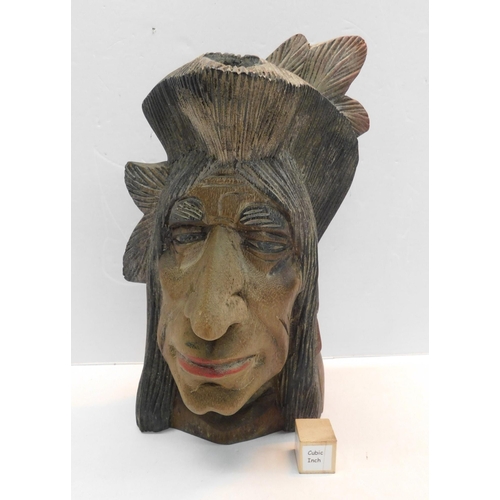 349 - Wood native American bust/wall hanging