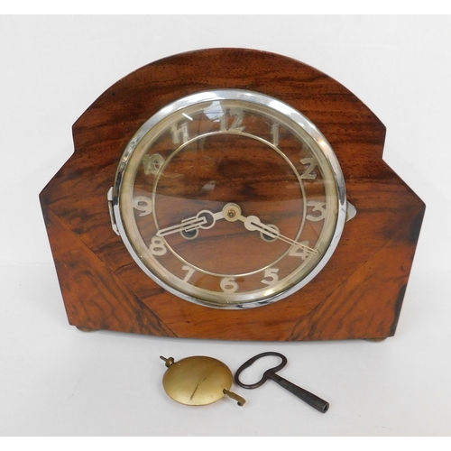 351 - Vintage mantle clock with key and pendulum - in office