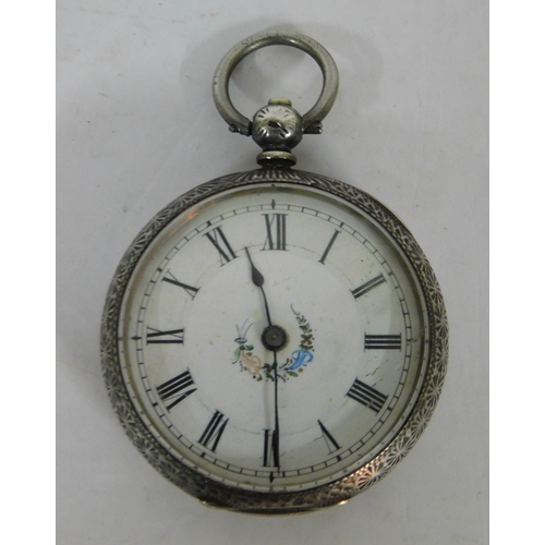 400 - Antique 925 silver ladies pocket watch - needs key (unchecked)