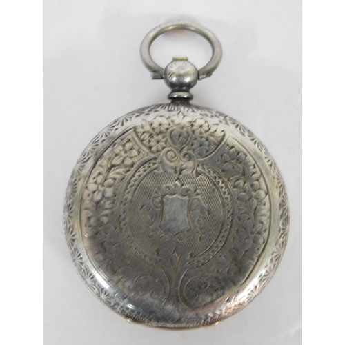 400 - Antique 925 silver ladies pocket watch - needs key (unchecked)