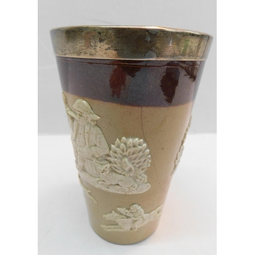 402 - Royal Doulton silver topped stoneware cup