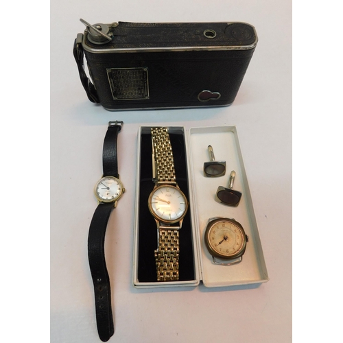 413 - Mixed vintage items - incl. watches, cufflinks and camera