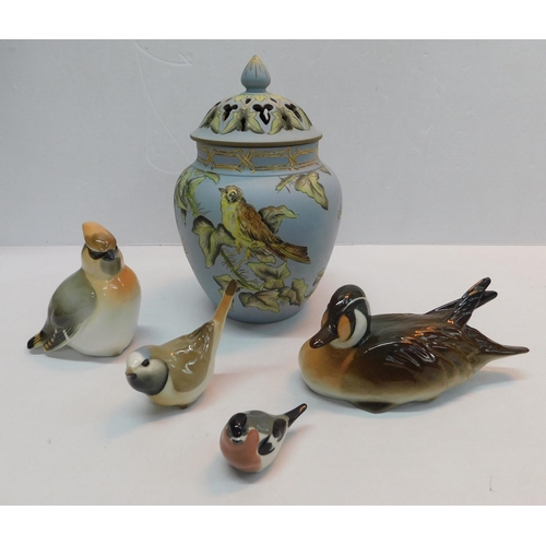 451 - Hand painted ginger jar and Russian bird ceramics