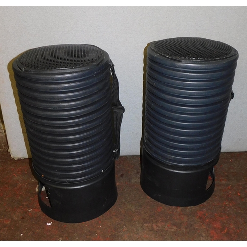 94 - Two tubular speakers on stands - with carry handles, unchecked