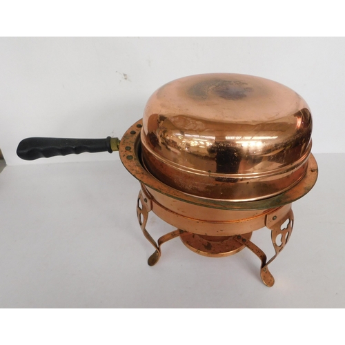 97 - Vintage warming/chafing copper pan on stand