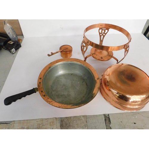 97 - Vintage warming/chafing copper pan on stand