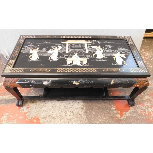 117 - Japanese lacquered mother of pearl coffee table 'Five Maidens in a Courtyard' - approx. 40