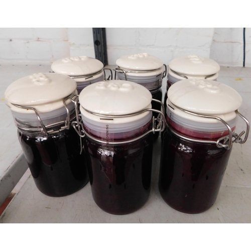 136 - Six Cartwright & Butler fruit jam - BB 9/25 - in stoppered glass jars