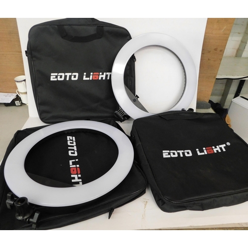 145 - Three EOTO LED ring lights and cases - unchecked, no power leads