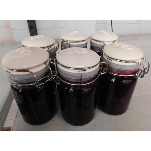 160 - Six Cartwright & Butler fruit jam - BB 9/25 - in stoppered glass jars