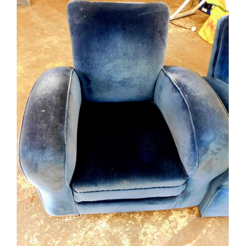 288 - Blue two seater Art Deco sofa and two armchairs - possible upcycle/reupholster