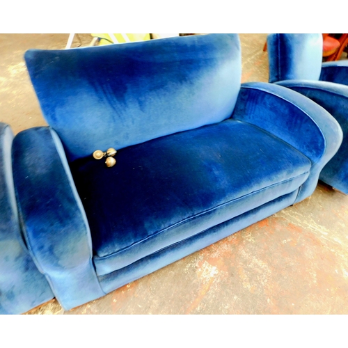 288 - Blue two seater Art Deco sofa and two armchairs - possible upcycle/reupholster