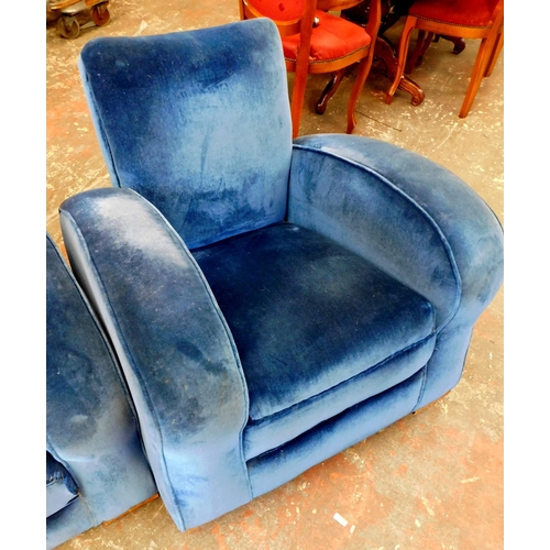 288 - Blue two seater Art Deco sofa and two armchairs - possible upcycle/reupholster