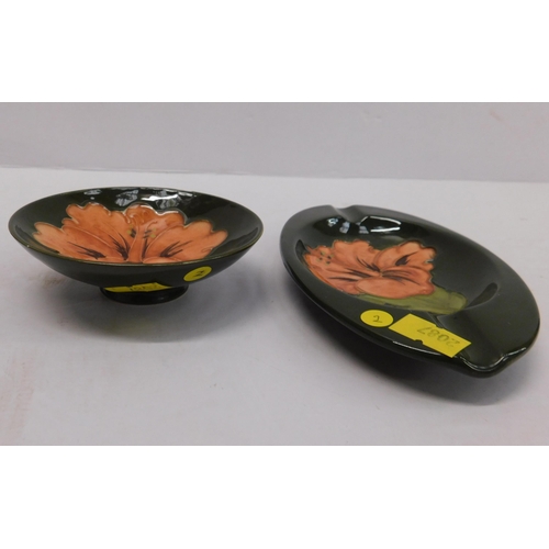 448 - Moorcroft hibiscus pattern small footed dish and Moorcroft ashtray