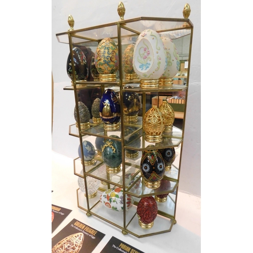 575 - Small display cabinet with franklin mint treasury of eggs limited edition and certificates