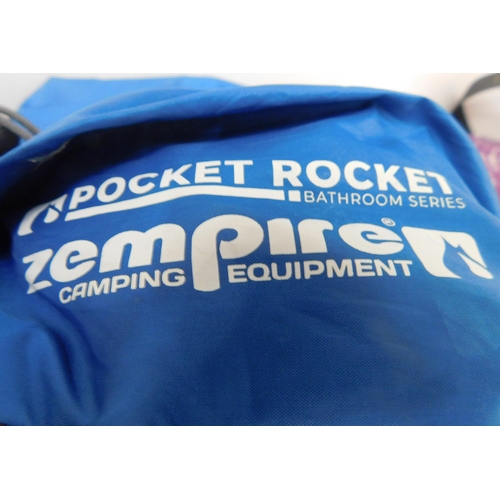 76 - Two Mountain Warehouse Summit 250 sleeping bags and Zempire Pocket Rocket shower tents - unchecked