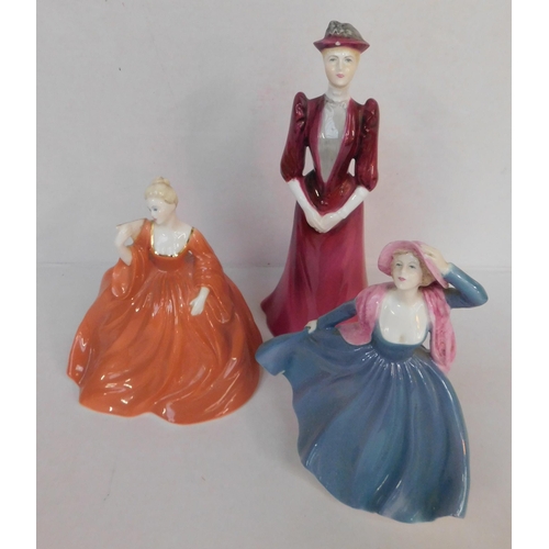 323 - Three Coalport figurines; Vicki, Davina, Natalie - chip to hat on Davina