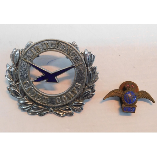 421 - RAF WWII air defence cadet corps badge and RAF badge