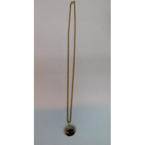 504 - 9ct Gold chain with 9ct gold tigers eye and black onyx fob- weight 15.62g