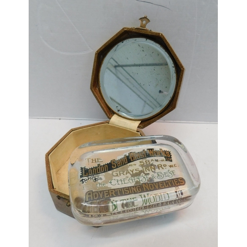 524A - Antique advertising glass and antique travel box