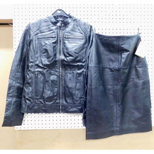 480 - Collection of 6 leather jackets and 1 leather skirt - all with tags - various styles and sizes