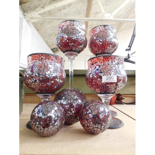 290 - Red crackle glaze candle holders and others