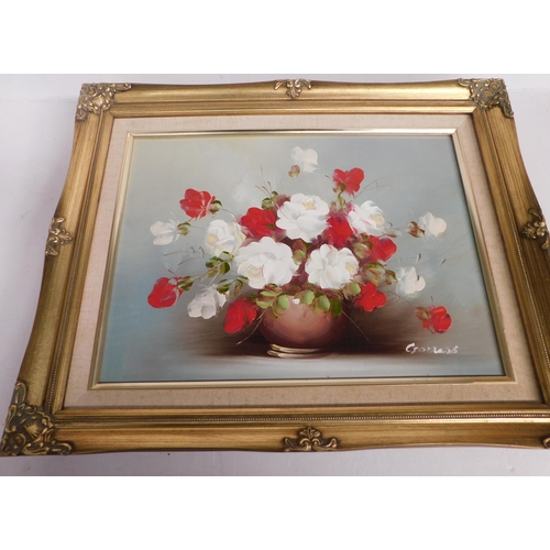 134 - Two ornate framed flower pictures - incl. oil on canvas by Cromars