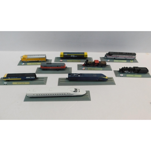 485 - Selection of nine mounted train models - N gage