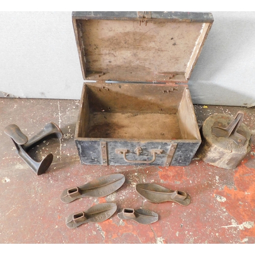 13 - Wooden box, cobblers lasts and base