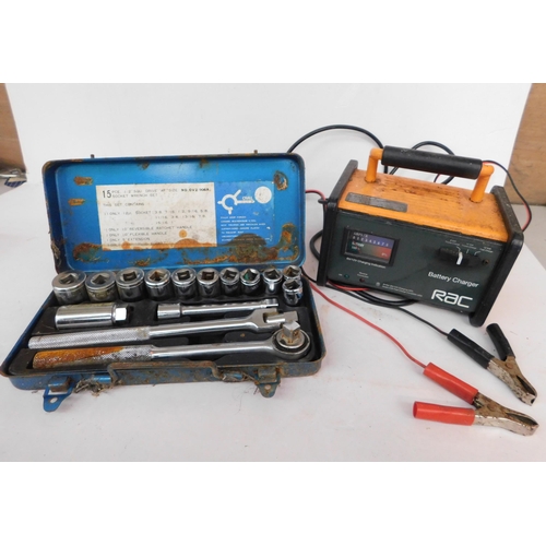 13 - 15pc Socket set and RAC battery charger