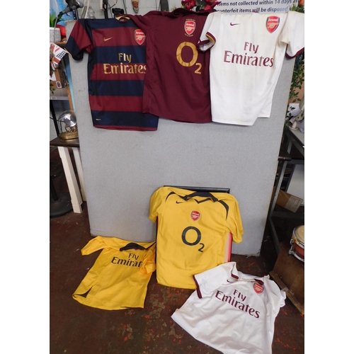 156 - Six Arsenal football shirts - various sizes