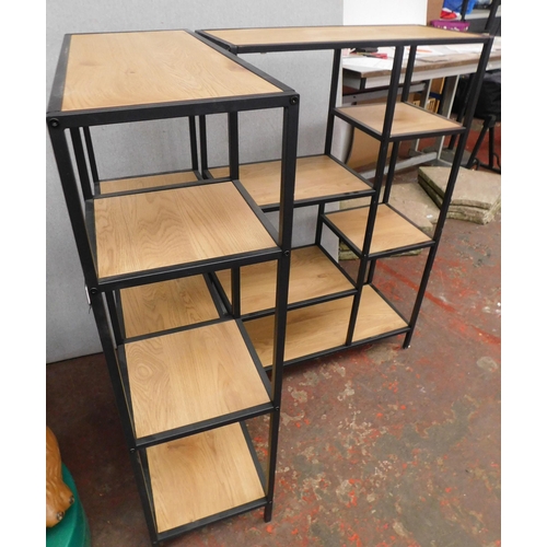 32A - Two black framed shelving units