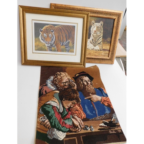 42 - Two tiger prints and tapestry