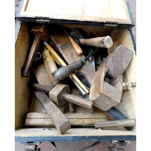 5 - Wooden tool box with vintage tools