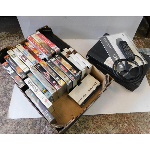 55 - Box of VHS tapes and VHS player in W/O