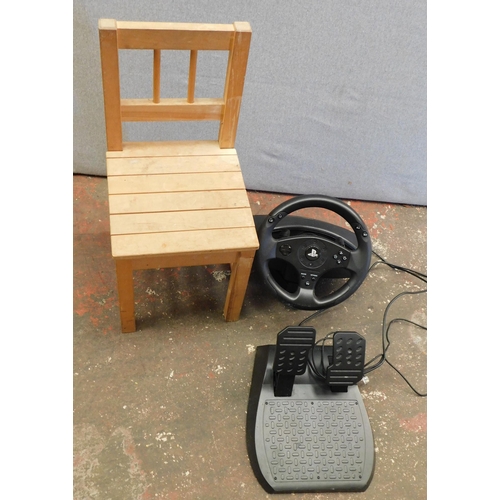 97A - Children's wooden chair and console steering wheel set