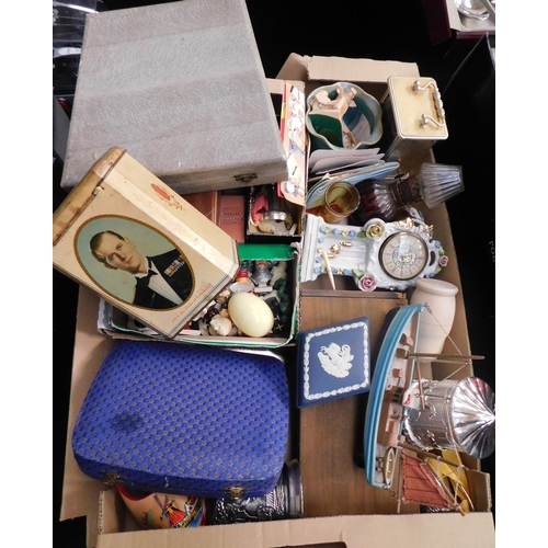 Box of vintage collectables and cased cutlery