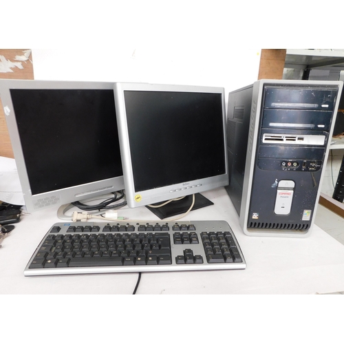 113 - Two computer monitors, keyboard and Compaq Presario PC tower - unchecked