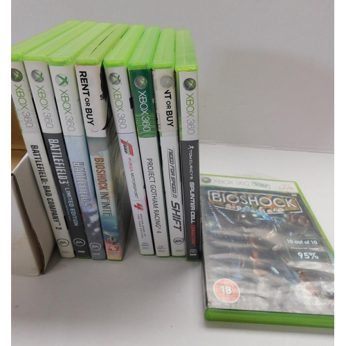 117 - Nine racing, battlefield and bioshock Xbox 360 games