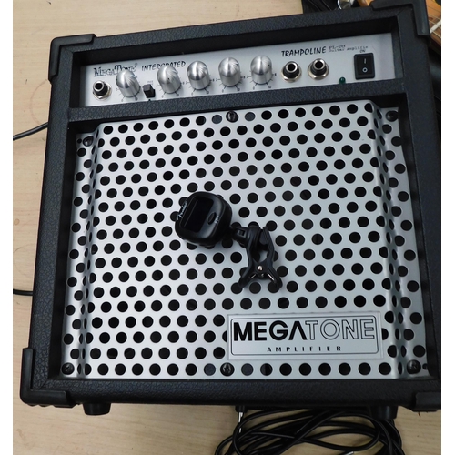 154 - Manhattan electric guitar in case - with fender tuner and Megatone amp W/O